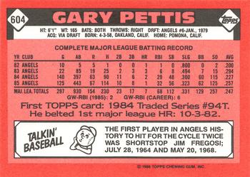 1986 Topps - Collector's Edition (Tiffany) #604 Gary Pettis Back
