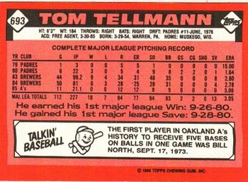 1986 Topps - Collector's Edition (Tiffany) #693 Tom Tellmann Back