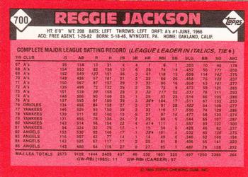 1986 Topps - Collector's Edition (Tiffany) #700 Reggie Jackson Back