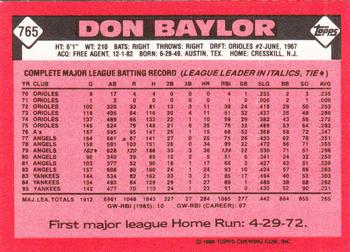 1986 Topps - Collector's Edition (Tiffany) #765 Don Baylor Back
