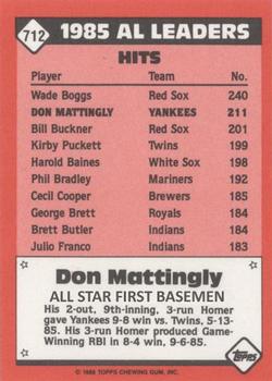 1986 Topps - Collector's Edition (Tiffany) #712 Don Mattingly Back