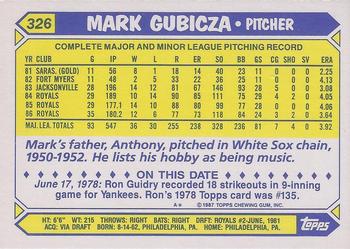 1987 Topps - Collector's Edition (Tiffany) #326 Mark Gubicza Back