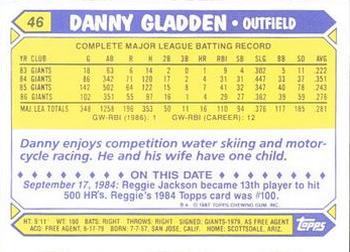 1987 Topps - Collector's Edition (Tiffany) #46 Danny Gladden Back
