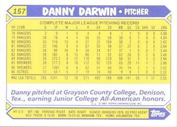 1987 Topps - Collector's Edition (Tiffany) #157 Danny Darwin Back