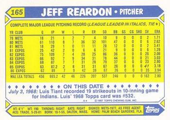1987 Topps - Collector's Edition (Tiffany) #165 Jeff Reardon Back