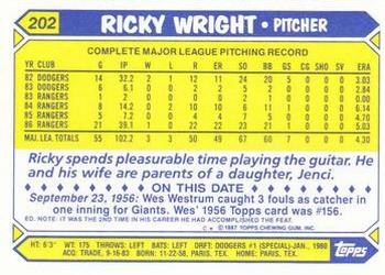 1987 Topps - Collector's Edition (Tiffany) #202 Ricky Wright Back