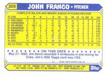 1987 Topps - Collector's Edition (Tiffany) #305 John Franco Back