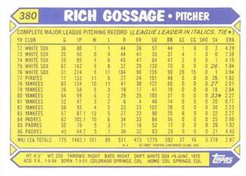 1987 Topps - Collector's Edition (Tiffany) #380 Rich Gossage Back