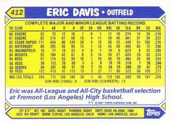 1987 Topps - Collector's Edition (Tiffany) #412 Eric Davis Back