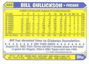 1987 Topps - Collector's Edition (Tiffany) #489 Bill Gullickson Back