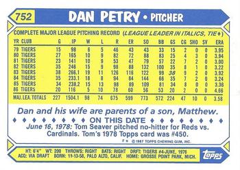 1987 Topps - Collector's Edition (Tiffany) #752 Dan Petry Back