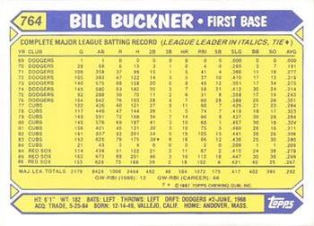 1987 Topps - Collector's Edition (Tiffany) #764 Bill Buckner Back