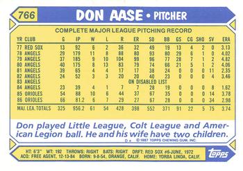 1987 Topps - Collector's Edition (Tiffany) #766 Don Aase Back