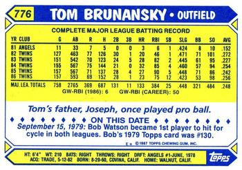 1987 Topps - Collector's Edition (Tiffany) #776 Tom Brunansky Back