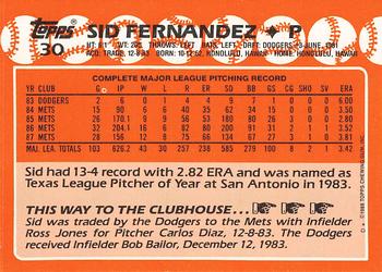 1988 Topps - Collector's Edition (Tiffany) #30 Sid Fernandez Back