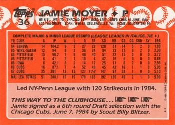 1988 Topps - Collector's Edition (Tiffany) #36 Jamie Moyer Back