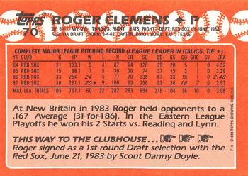 1988 Topps - Collector's Edition (Tiffany) #70 Roger Clemens Back