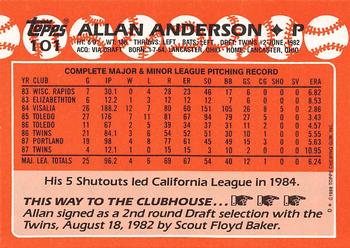 1988 Topps - Collector's Edition (Tiffany) #101 Allan Anderson Back