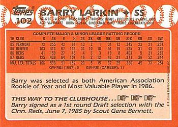 1988 Topps - Collector's Edition (Tiffany) #102 Barry Larkin Back