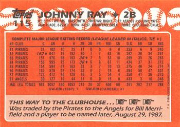 1988 Topps - Collector's Edition (Tiffany) #115 Johnny Ray Back