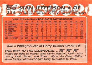 1988 Topps - Collector's Edition (Tiffany) #223 Stan Jefferson Back