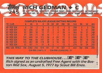 1988 Topps - Collector's Edition (Tiffany) #245 Rich Gedman Back