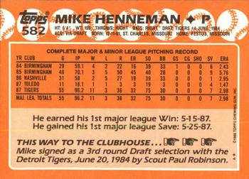 1988 Topps - Collector's Edition (Tiffany) #582 Mike Henneman Back