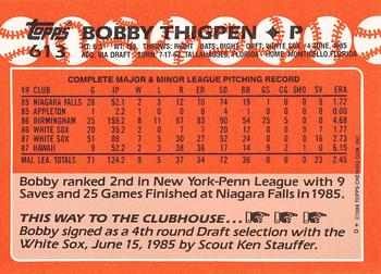 1988 Topps - Collector's Edition (Tiffany) #613 Bobby Thigpen Back