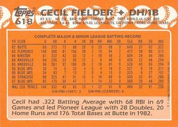 1988 Topps - Collector's Edition (Tiffany) #618 Cecil Fielder Back
