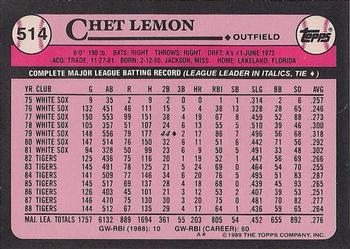 1989 Topps - Collector's Edition (Tiffany) #514 Chet Lemon Back