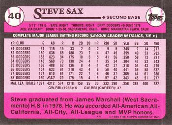 1989 Topps - Collector's Edition (Tiffany) #40 Steve Sax Back