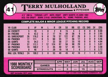 1989 Topps - Collector's Edition (Tiffany) #41 Terry Mulholland Back