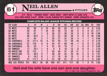 1989 Topps - Collector's Edition (Tiffany) #61 Neil Allen Back