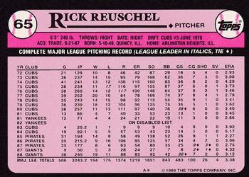 1989 Topps - Collector's Edition (Tiffany) #65 Rick Reuschel Back
