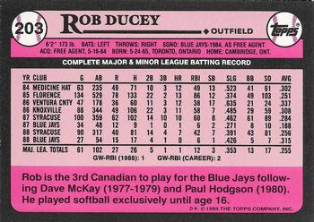 1989 Topps - Collector's Edition (Tiffany) #203 Rob Ducey Back