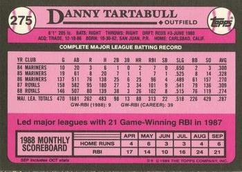 1989 Topps - Collector's Edition (Tiffany) #275 Danny Tartabull Back