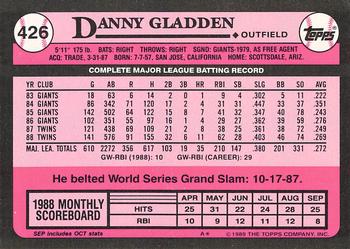 1989 Topps - Collector's Edition (Tiffany) #426 Danny Gladden Back
