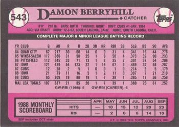 1989 Topps - Collector's Edition (Tiffany) #543 Damon Berryhill Back