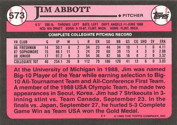 1989 Topps - Collector's Edition (Tiffany) #573 Jim Abbott Back