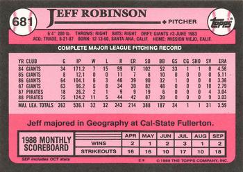 1989 Topps - Collector's Edition (Tiffany) #681 Jeff Robinson Back