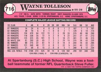1989 Topps - Collector's Edition (Tiffany) #716 Wayne Tolleson Back