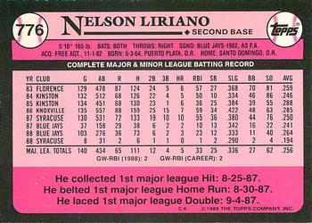 1989 Topps - Collector's Edition (Tiffany) #776 Nelson Liriano Back