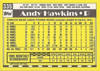 1990 Topps - Collector's Edition (Tiffany) #335 Andy Hawkins Back