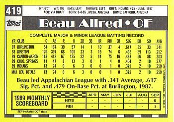 1990 Topps - Collector's Edition (Tiffany) #419 Beau Allred Back