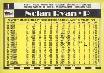 1990 Topps - Collector's Edition (Tiffany) #1 Nolan Ryan Back