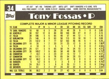 1990 Topps - Collector's Edition (Tiffany) #34 Tony Fossas Back