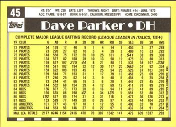 1990 Topps - Collector's Edition (Tiffany) #45 Dave Parker Back