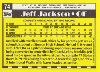 1990 Topps - Collector's Edition (Tiffany) #74 Jeff Jackson Back