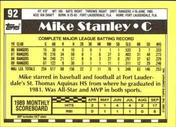1990 Topps - Collector's Edition (Tiffany) #92 Mike Stanley Back