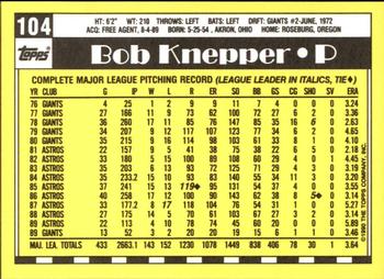 1990 Topps - Collector's Edition (Tiffany) #104 Bob Knepper Back